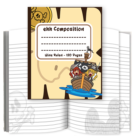 ehh Composition: Pirate Ship with 2 Girl Crew Wide Ruled Composition Notebook